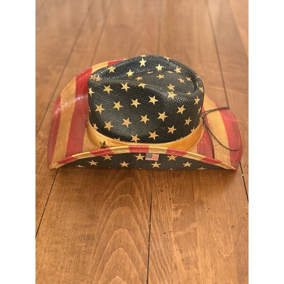 Vintage Tea Stained USA American Flag Shape It Brim Western Cowboy Hat Unisex - Picture 2 of 14